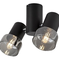 Модерен двоен спот – E14, 2xMAX15W, IP20, черен метал, стъкло с димен цвят