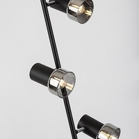 Модерен лампион – E14, 3xMAX15W, IP20, черен метал, стъкло с димен цвят