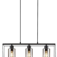 Модерен висящ полилей 3xE27 – черен метал с прозиращо кафяво стъкло