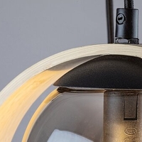 Модерен висящ полилей 3xE14 – метал, дърво и стъкло