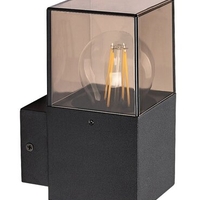 Стилен външен аплик Loanda E27 – модерно фасадно осветление с кафяв прозиращ абажур и IP44 защита