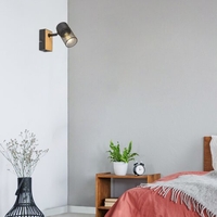 Индустриален стенен спот 1xE14 – метал и дърво в цвят дъб с черен абажур