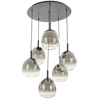 Модерен LED полилей 6 светлини черен метал и стъкло