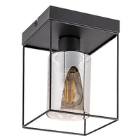 Модерен таванен плафон 1xE27 – черен метал и прозиращо кафяво стъкло