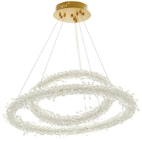 Луксозен LED полилей от метал и кристал – злато, 240W, с дистанционно и регулируема височина