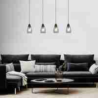 Модерен висящ полилей с 4 светлоизточника – черен с димно стъкло