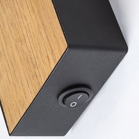 Индустриален стенен спот 1xE14 – метал и дърво в цвят дъб с черен абажур