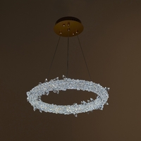 Луксозен LED полилей от метал и кристал – злато, 140W, с дистанционно и регулируема височина