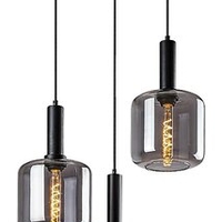 Модерен висящ полилей 3xE27, мат-черен метал и кафяво стъкло,текстилен кабел, европейски стандар