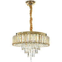 Модерен LED полилей от 120W, метал и кристал в златен цвят с дистанционно управление и