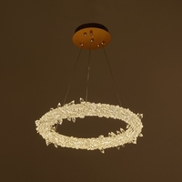 Луксозен LED полилей от метал и кристал – злато, 140W, с дистанционно и регулируема височина