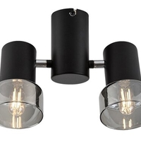 Модерен двоен спот – E14, 2xMAX15W, IP20, черен метал, стъкло с димен цвят