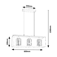 Модерен висящ полилей 3xE27 – черен метал с прозиращо кафяво стъкло