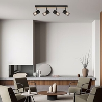 Индустриален спот 4xE14 – метал и дърво в цвят дъб с черни абажури