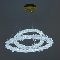 Луксозен LED полилей от метал и кристал – злато, 240W, с дистанционно и регулируема височина