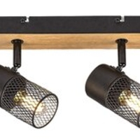Индустриален спот 4xE14 – метал и дърво в цвят дъб с черни абажури