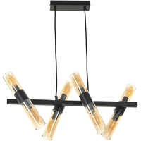 Винтидж таванен полилей черен 8xE14 метал и стъкло