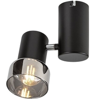 Модерен  единичен спот осветител – E14, 1xMAX15W, IP20, черен метал, стъкло с димен цвят