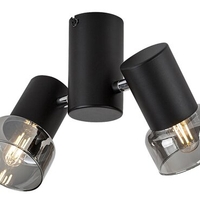 Модерен двоен спот – E14, 2xMAX15W, IP20, черен метал, стъкло с димен цвят