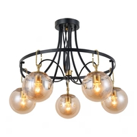 Модерен полилей E27 – черно-златен дизайн с прозрачни стъклени елементи