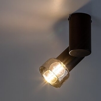 Модерен  единичен спот осветител – E14, 1xMAX15W, IP20, черен метал, стъкло с димен цвят