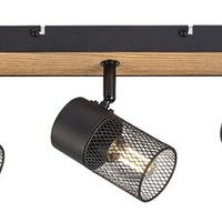 Индустриален спот 3xE14 – метал и дърво в цвят дъб с черни абажури