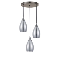 Елегантна висяща лампа от метал и стъкло – черно и сиво,  3xE14, регулируема височина