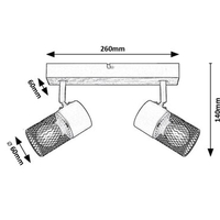 Индустриален спот 2xE14 – метал и дърво в цвят дъб с черни абажури