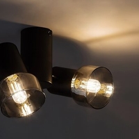 Модерен двоен спот – E14, 2xMAX15W, IP20, черен метал, стъкло с димен цвят