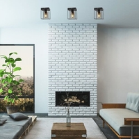 Модерен таванен плафон 1xE27 – черен метал и прозиращо кафяво стъкло