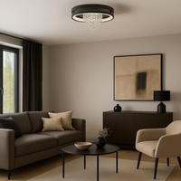 Модерен LED плафон 30W – черен метал и стъкло, регулируема цветна температура