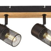 Индустриален спот 4xE14 – метал и дърво в цвят дъб с черни абажури