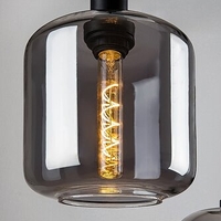 Модерен висящ полилей 3xE27, мат-черен метал и кафяво стъкло,текстилен кабел, европейски стандар