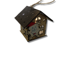 Дървена Коледна Къщичка-Свещник със Снежинка– Рустик Стил с LED Ефект