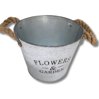 Метална кашпа „Flowers & Garden“ с въжени дръжки