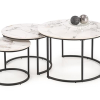 Комплект 3 холни маси GILDA - бял мрамор/черно