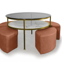 Комплект от четири табуретки и холна маса със стъклен плот