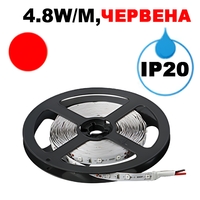 LED ЛЕНТА, 4.8W/M, ЧЕРВЕНА, 12V DC, SMD2835, 60 LEDS/M