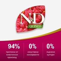 N&D Quinoa Weight Management with Lamb Adult MINI – суха храна за поддържане на идеално телесно тегло, без зърнени култури за кучета над 1 година от дребни породи, с агнешко, киноа, броколи и аспержи