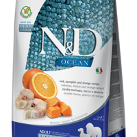 N&D Ocean Codfish, Pumpkin & Orange Adult Medium & Maxi – суха храна без зърнени култури за кучета над 1 година от седни и едри породи, с риба треска, тиква и портокал
