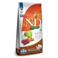 N&D Pumpkin Venison & Apple Adult Medium & Maxi – суха храна без зърнени култури за кучета над 1 година от средни и едри породи, с еленско, тиква и ябълка