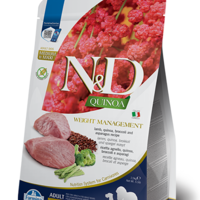 N&D Quinoa Weight Management with Lamb for adult MEDIUM & MAXI dog – суха храна за поддържане на идеално телесно тегло, без зърнени култури за кучета от средни и едри породи над 1 година, с агнешко, киноа, броколи и аспержи