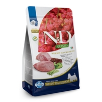 N&D Quinoa Weight Management with Lamb Adult MINI – суха храна за поддържане на идеално телесно тегло, без зърнени култури за кучета над 1 година от дребни породи, с агнешко, киноа, броколи и аспержи