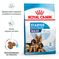 ROYAL CANIN® SHN MAXI STARTER MOTHER & BABYDOG за женски кучета от едри породи (от 26 до 44 кг) и нейните подрастващи : женско куче в края на бременността и по време на кърмене - кученца в период на отбиване на възраст до 2 месеца