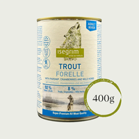 Isegrim Adult Trout, Parsnip & Cranberries -  консервирана храна за израснали кучета. С пъстърва, птиче, пащърнак и червени боровинки 400г