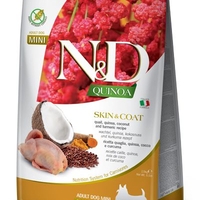 N&D Quinoa Skin & Coat Quail Adult Mini – храна за кучета за кожа и козина, с вкус пъдпъдък, за дребни породи, 0.800 kg / 7 kg