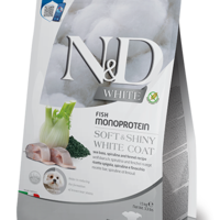 N&D White Dog Sea Bass Puppy Mini – Храна за подрастващи кученца от мини породи с бяла козина, лаврак, спирулина и фенел 1.5кг