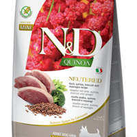 N&D Quinoa Neutered Duck Adult Mini Breeds – храна за кастрирани кучета, с патешко, за дребни породи, 0.800 kg / 7 kg