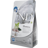 N&D White Dog Sea Bass Puppy Medium & Maxi – Храна за подрастващи кученца от средни и едри породи с бяла козина, лаврак, спирулина и фенел 2 кг