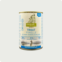 Isegrim Adult Trout, Parsnip & Cranberries -  консервирана храна за израснали кучета. С пъстърва, птиче, пащърнак и червени боровинки 400г